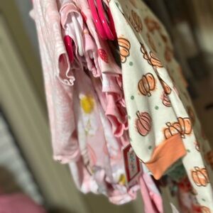 Pumpkin Print Kids Pajamas - Pink and Orange